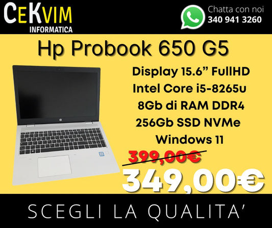 HP PROBOOK 650 G5 - Intel Core i5-8265u, Cod. 2360101